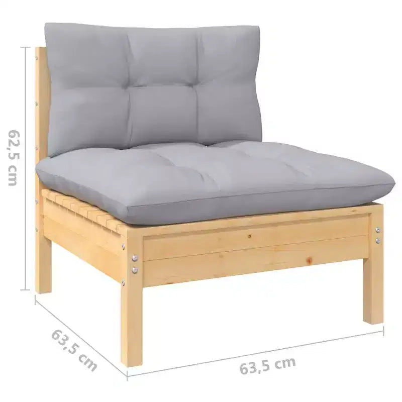 vidaXL Salon de jardin 9 pièces en pin massif avec coussins gris - Marron et gris