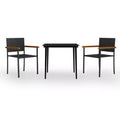vidaXL 3 Piece Black Patio Dining Set with PE Rattan Chairs and Glass Tabletop, Outdoor Garden Furniture Set with Sturdy Powder-Coated Steel Frames