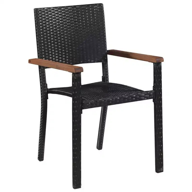 vidaXL Ensemble de salle à manger d'extérieur 3 pièces noir avec chaises en rotin PE et plateau de table en verre, salon de jardin avec cadres en acier robustes enduits de poudre