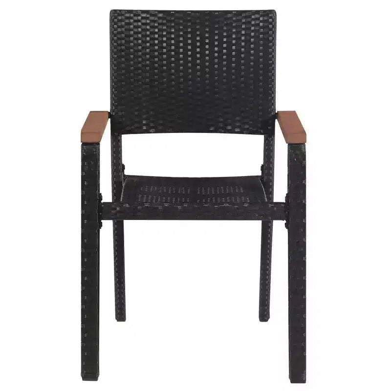 vidaXL Ensemble de salle à manger d'extérieur 3 pièces noir avec chaises en rotin PE et plateau de table en verre, salon de jardin avec cadres en acier robustes enduits de poudre