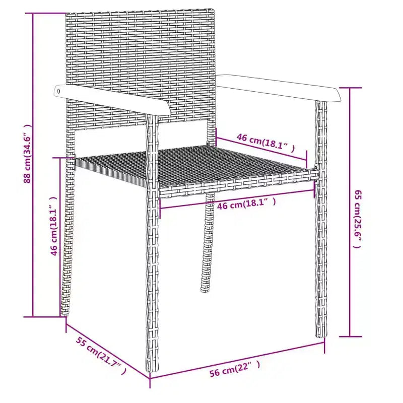 vidaXL Ensemble de salle à manger d'extérieur 3 pièces noir avec chaises en rotin PE et plateau de table en verre, salon de jardin avec cadres en acier robustes enduits de poudre