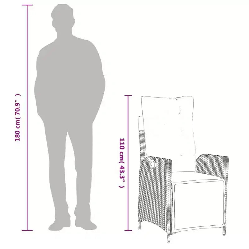 vidaXL Ensemble repas de jardin 7 pièces en résine tressée – Chaises inclinables réglables, table en verre trempé, coussins lavables gris et bleu marine