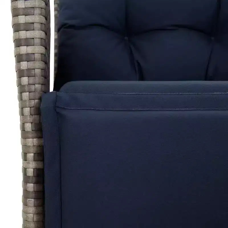 vidaXL Ensemble repas de jardin 7 pièces en résine tressée – Chaises inclinables réglables, table en verre trempé, coussins lavables gris et bleu marine