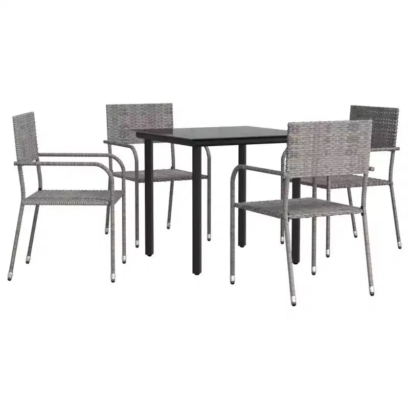 vidaXL Patio Dining Set Table and Chair Gray and Black Poly Rattan and Steel - 31.5 Table Length 4 Items