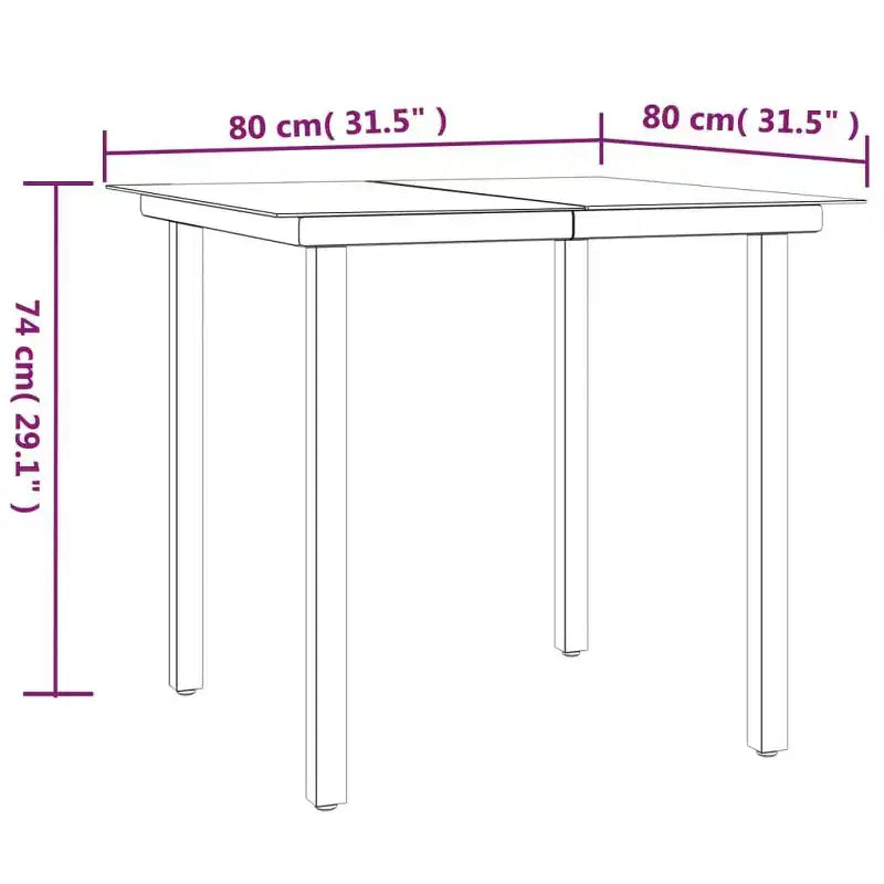 vidaXL Ensemble de salle à manger d'extérieur Table et chaises rotin synthétique et acier gris et noir - Longueur de la table 80 cm 4 articles