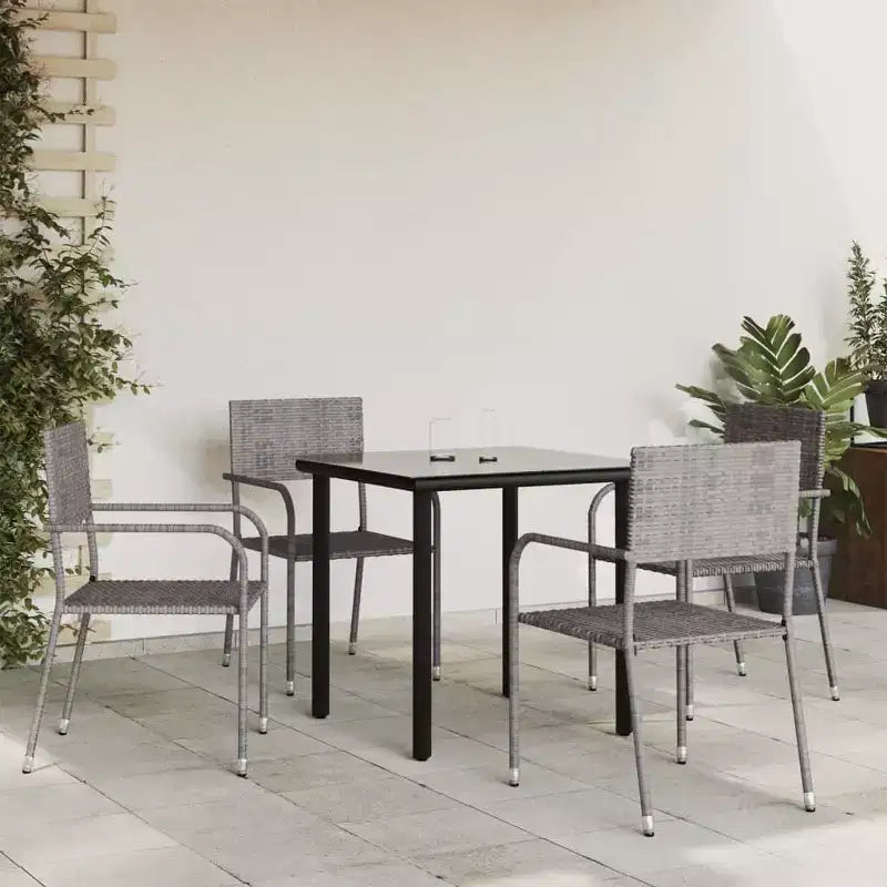 vidaXL Ensemble de salle à manger d'extérieur Table et chaises rotin synthétique et acier gris et noir - Longueur de la table 80 cm 4 articles
