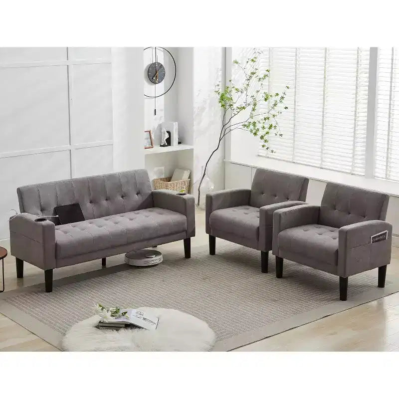 TYBOATLE 3-Piece Sofa Couch, Modern Linen Upholstered Sofa, 2-Piece Set (Loveseat & Chair) Sofa with Deep Seats for Living Room,Light Gray