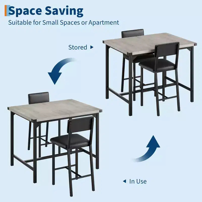 Ensemble de table à manger et 2 tabourets de bar rembourrés COZONY avec repose-pieds et dossier, idéal pour les petits espaces