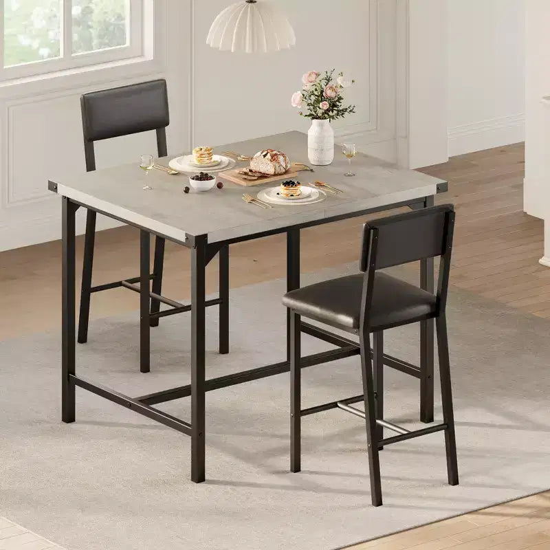 Ensemble de table à manger et 2 tabourets de bar rembourrés COZONY avec repose-pieds et dossier, idéal pour les petits espaces