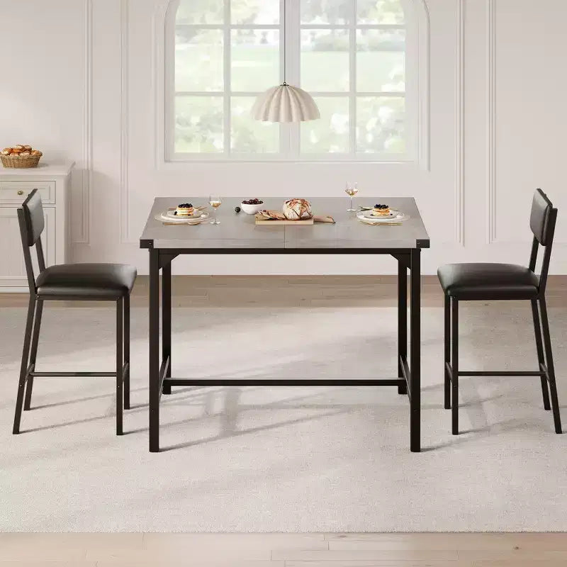 Ensemble de table à manger et 2 tabourets de bar rembourrés COZONY avec repose-pieds et dossier, idéal pour les petits espaces