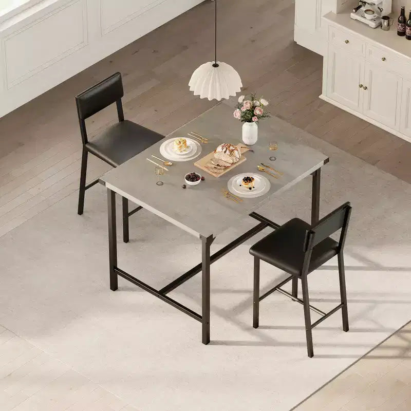 Ensemble de table à manger et 2 tabourets de bar rembourrés COZONY avec repose-pieds et dossier, idéal pour les petits espaces