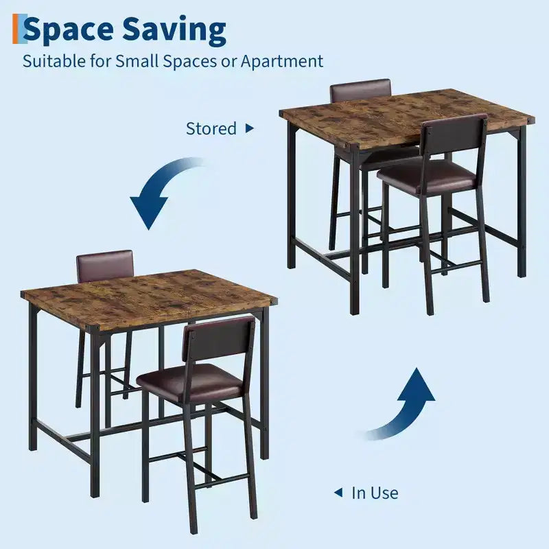 Ensemble de table à manger et 2 tabourets de bar rembourrés COZONY avec repose-pieds et dossier, idéal pour les petits espaces