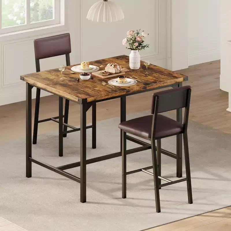 Ensemble de table à manger et 2 tabourets de bar rembourrés COZONY avec repose-pieds et dossier, idéal pour les petits espaces