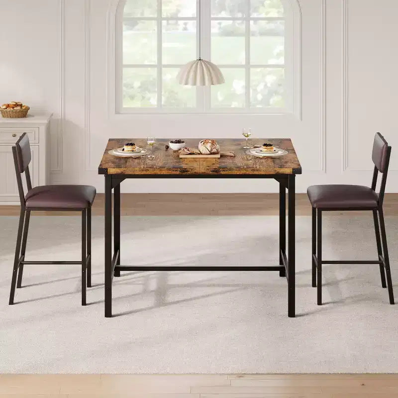 Ensemble de table à manger et 2 tabourets de bar rembourrés COZONY avec repose-pieds et dossier, idéal pour les petits espaces