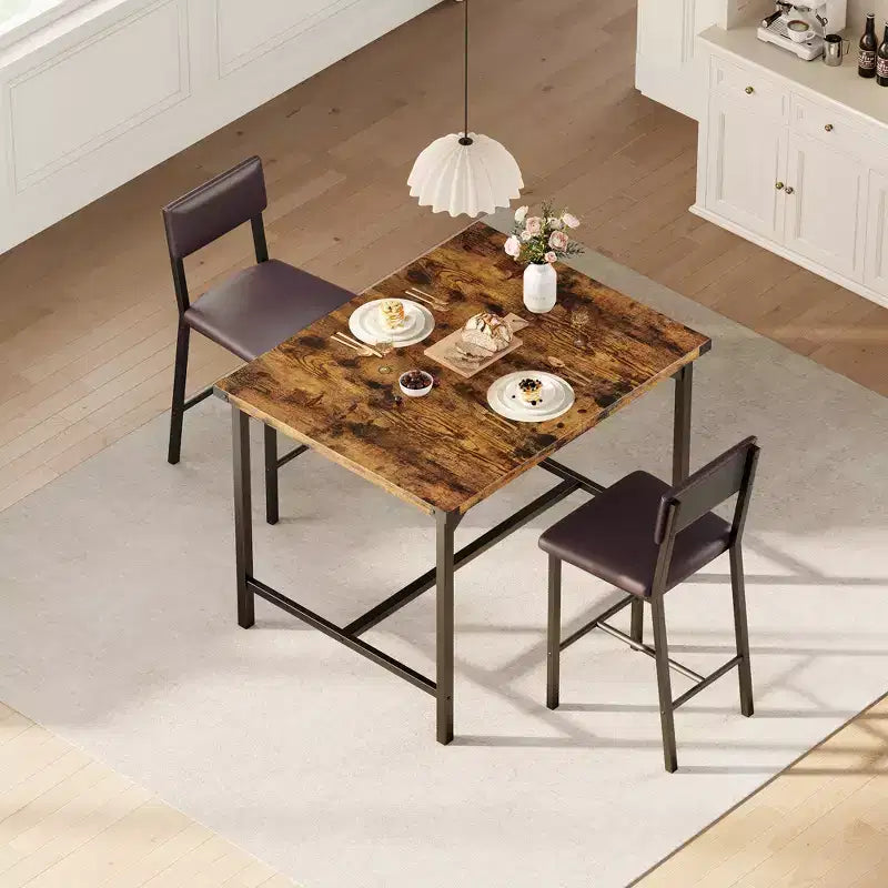 Ensemble de table à manger et 2 tabourets de bar rembourrés COZONY avec repose-pieds et dossier, idéal pour les petits espaces