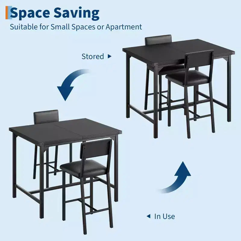 Ensemble de table à manger et 2 tabourets de bar rembourrés COZONY avec repose-pieds et dossier, idéal pour les petits espaces