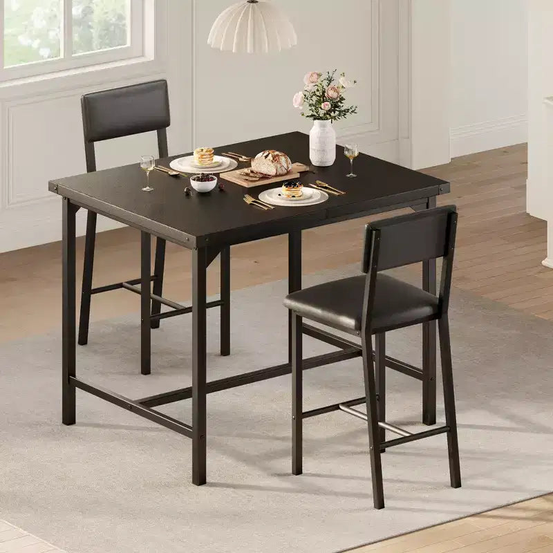 Ensemble de table à manger et 2 tabourets de bar rembourrés COZONY avec repose-pieds et dossier, idéal pour les petits espaces