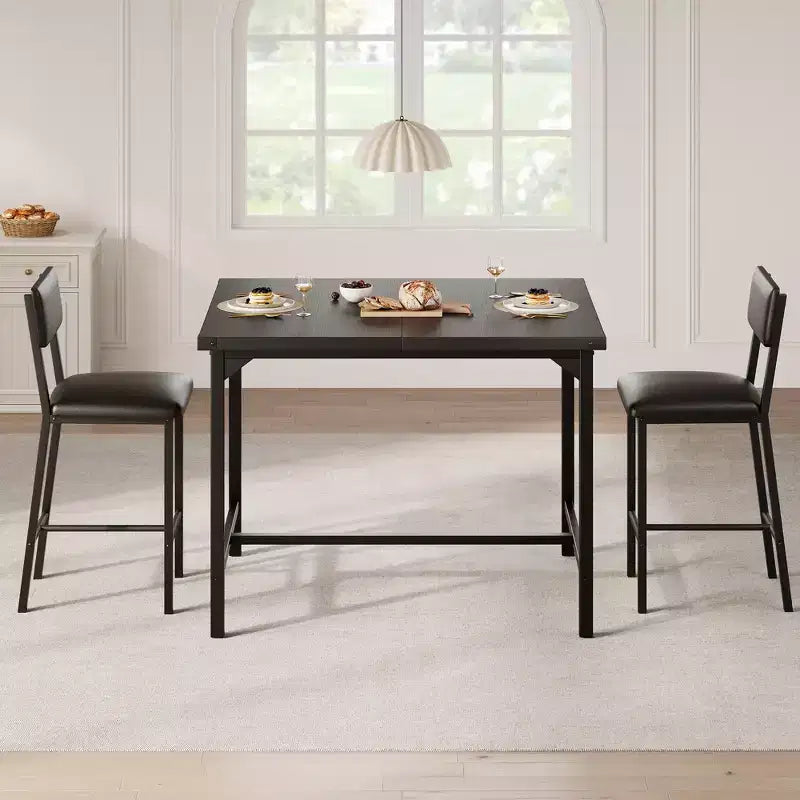 Ensemble de table à manger et 2 tabourets de bar rembourrés COZONY avec repose-pieds et dossier, idéal pour les petits espaces