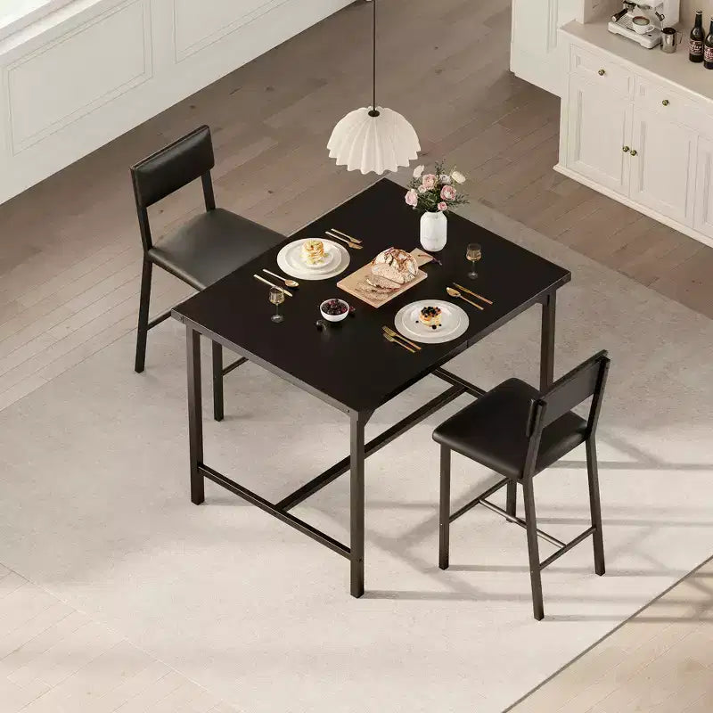 Ensemble de table à manger et 2 tabourets de bar rembourrés COZONY avec repose-pieds et dossier, idéal pour les petits espaces