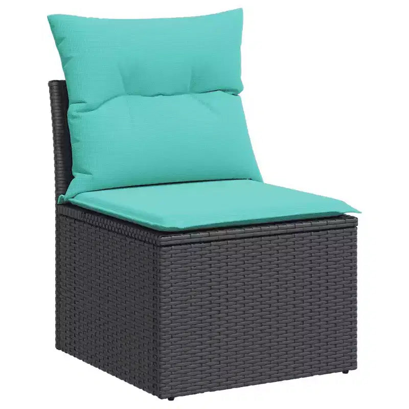 vidaXL Salon de jardin 9 pcs avec coussins Noir Résine tressée - Noir et bleu