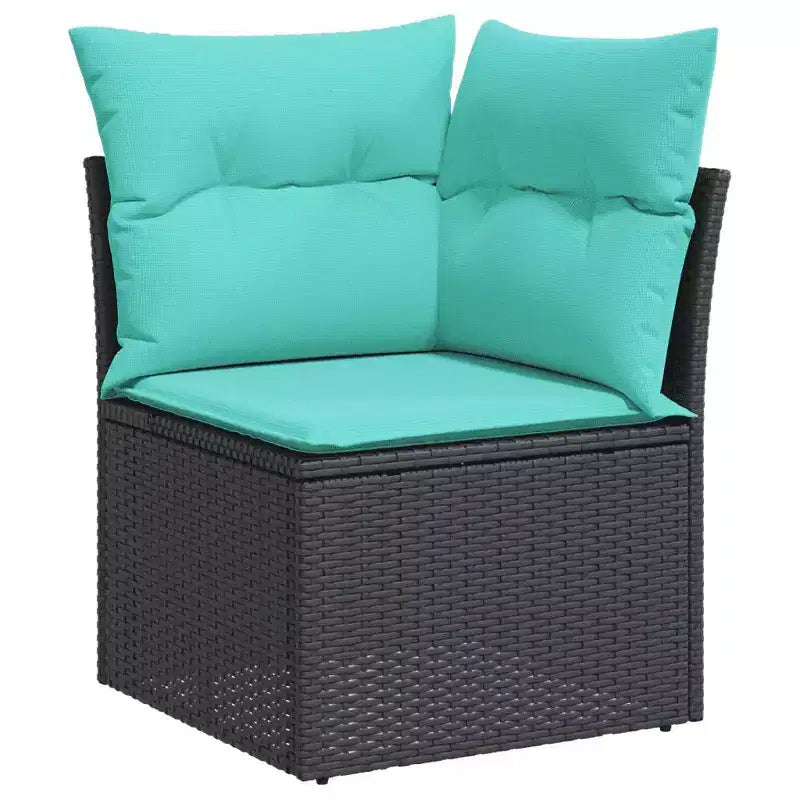 vidaXL Salon de jardin 9 pcs avec coussins Noir Résine tressée - Noir et bleu