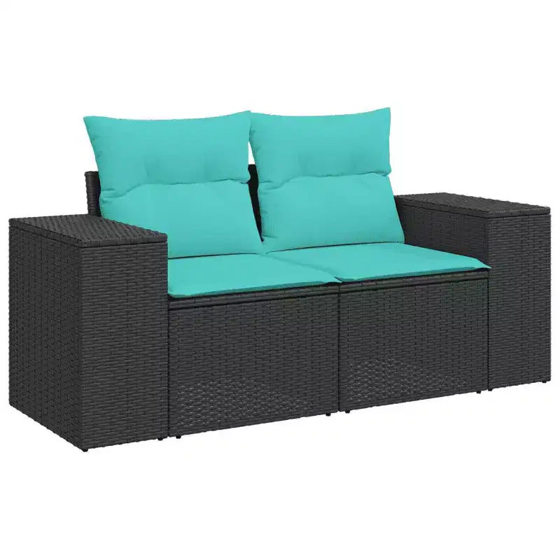vidaXL Salon de jardin 9 pcs avec coussins Noir Résine tressée - Noir et bleu