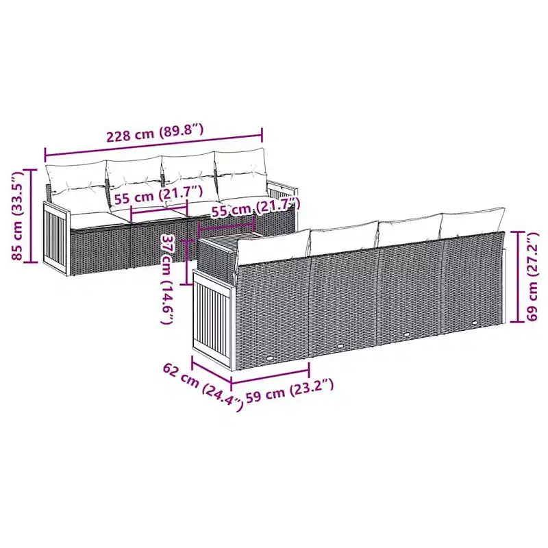 vidaXL Salon de jardin modulaire en rotin PE noir et blanc crème