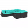 vidaXL Patio Sofa Set Black and Blue PE Rattan Large Modular Patio Sofa Set - Without Table