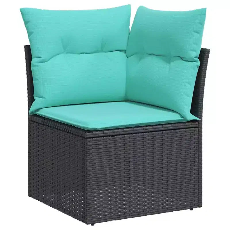 vidaXL Salon de jardin modulaire canapé et coussins résine tressée noir et bleu sans table