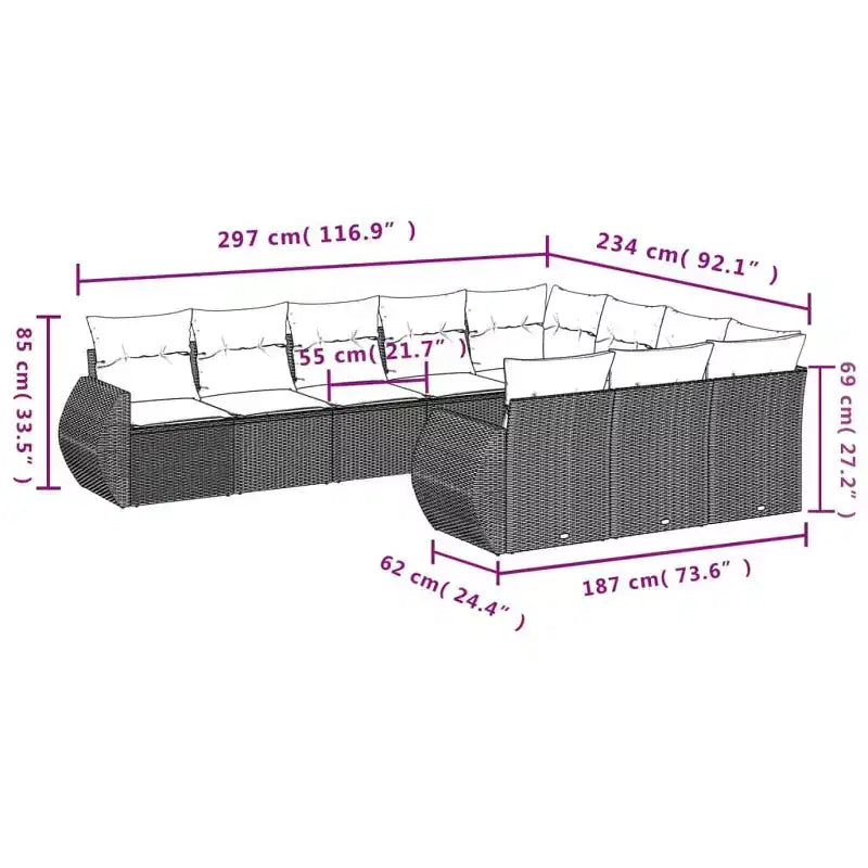 vidaXL Salon de jardin modulaire canapé et coussins résine tressée noir et bleu sans table