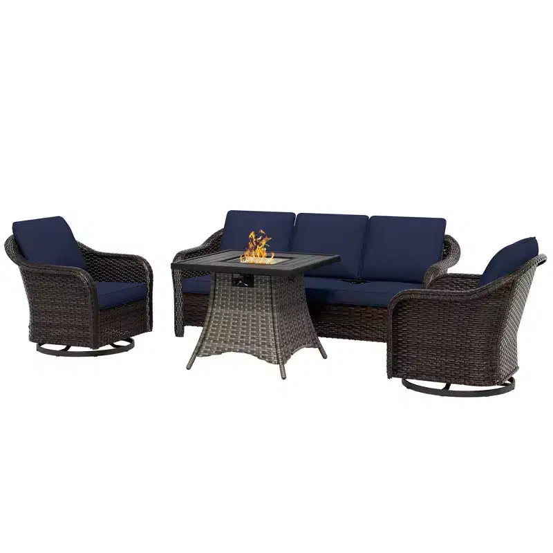 UPTIOT Salon de jardin en osier tressé avec table brasero en option