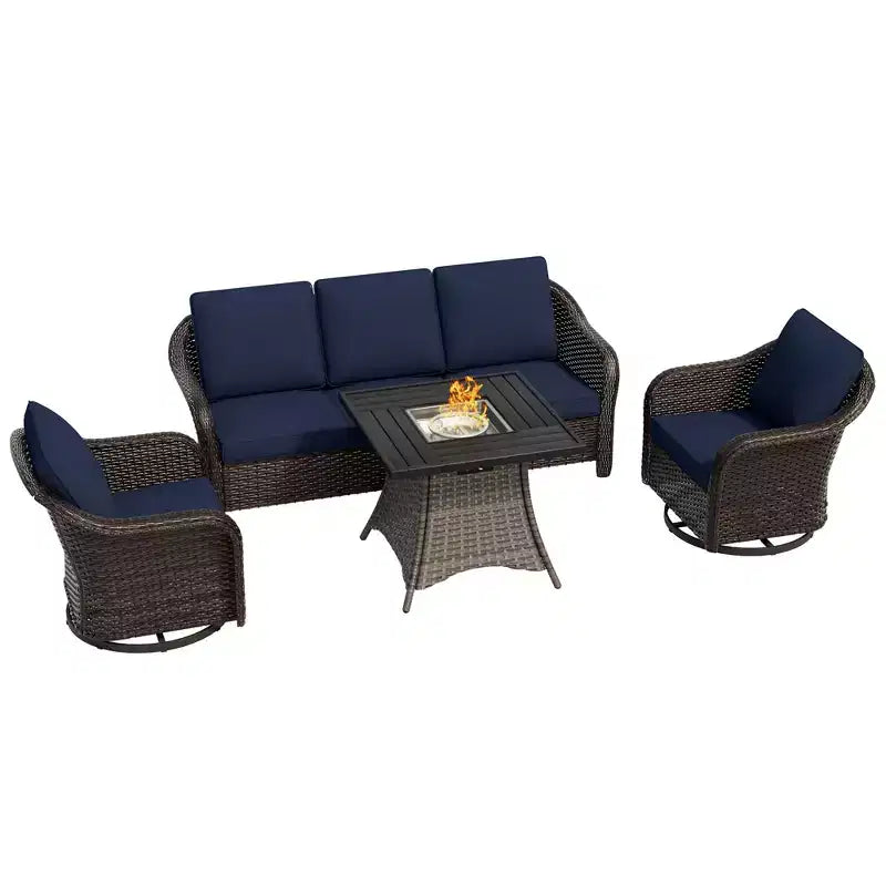 UPTIOT Salon de jardin en osier tressé avec table brasero en option