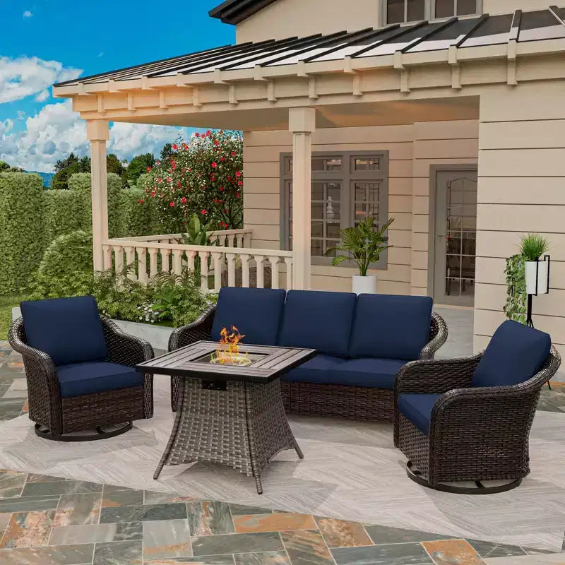 UPTIOT Salon de jardin en osier tressé avec table brasero en option