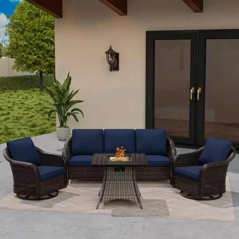 UPTIOT Salon de jardin en osier tressé avec table brasero en option