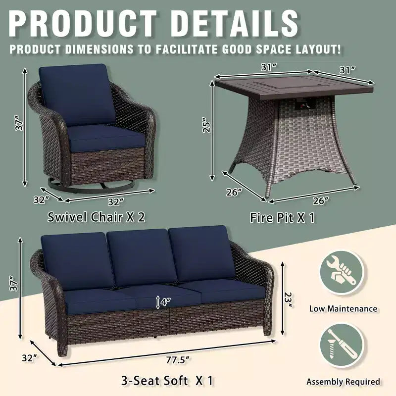 UPTIOT Salon de jardin en osier tressé avec table brasero en option