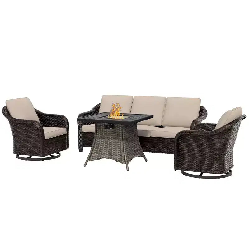 UPTIOT Salon de jardin en osier tressé avec table brasero en option