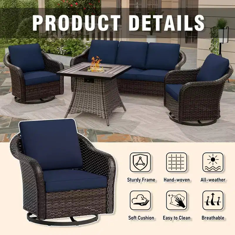 UPTIOT Salon de jardin en osier tressé avec table brasero en option