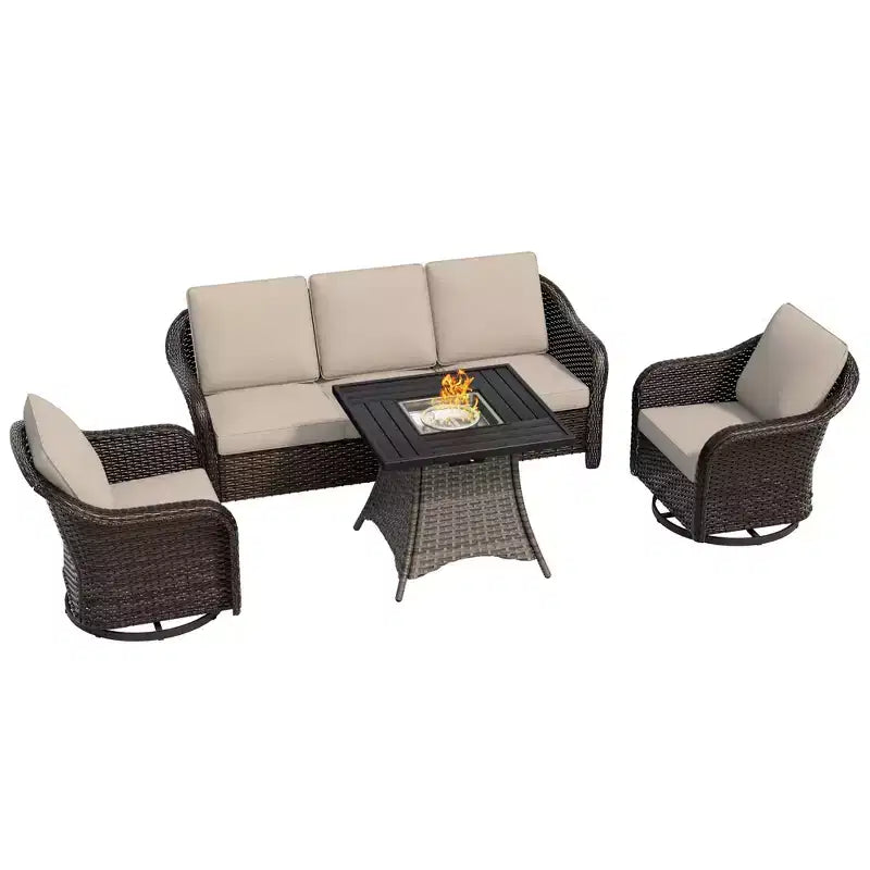 UPTIOT Salon de jardin en osier tressé avec table brasero en option