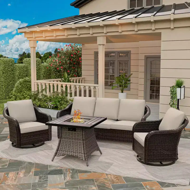 UPTIOT Salon de jardin en osier tressé avec table brasero en option