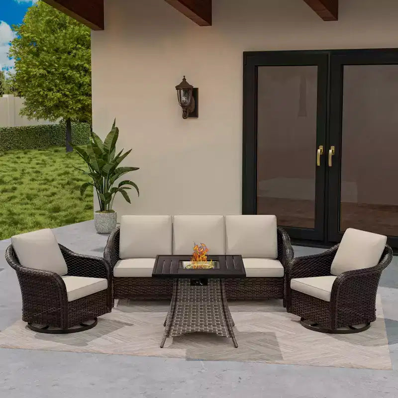 UPTIOT Salon de jardin en osier tressé avec table brasero en option