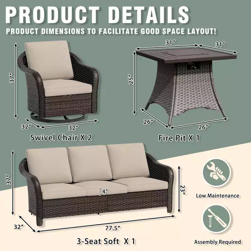 UPTIOT Salon de jardin en osier tressé avec table brasero en option