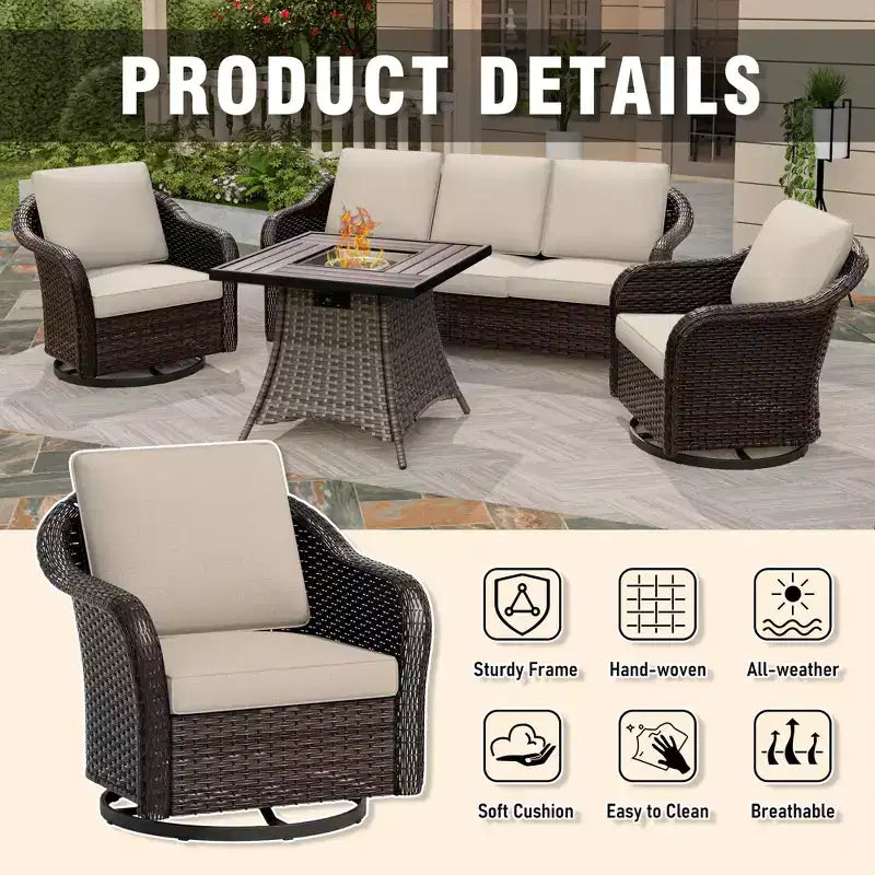 UPTIOT Salon de jardin en osier tressé avec table brasero en option