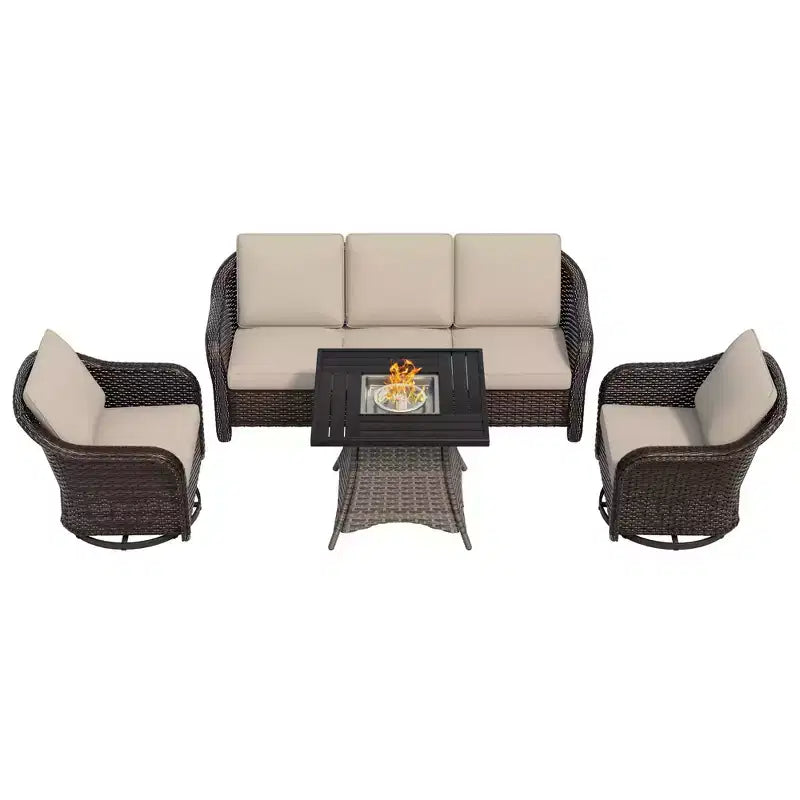 UPTIOT Outdoor Wicker Patio Conversation Furniture Set with Optional Fire Pit Table