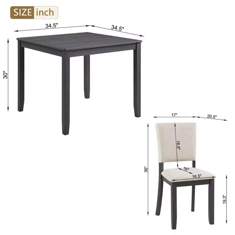 GDFStudio Amelia Ensemble de salle à manger carré 5 pièces avec 4 chaises rembourrées