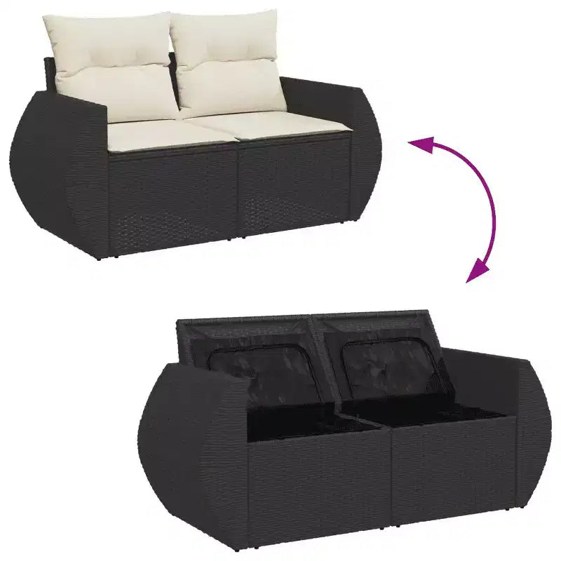 vidaXL Ensemble de canapés de jardin 9 pcs avec coussins résine tressée noir et crème