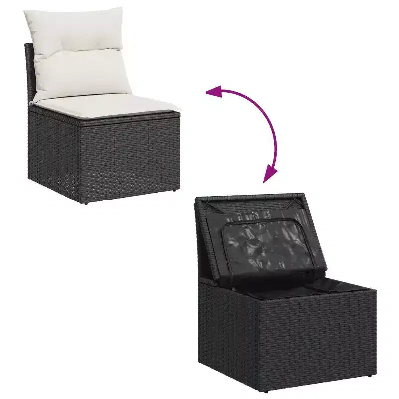 vidaXL Salon de jardin noir en résine tressée avec pieds réglables