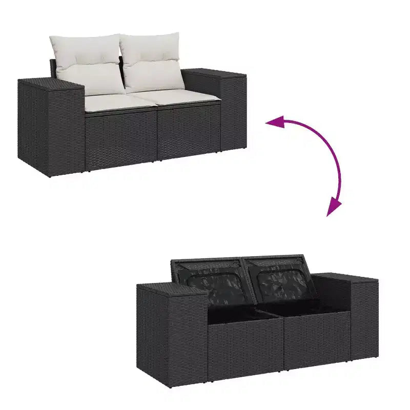 vidaXL Salon de jardin noir en résine tressée avec pieds réglables