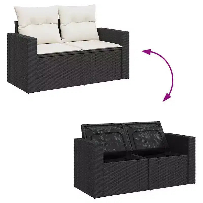 vidaXL Salon de jardin noir en résine tressée 8 pièces modulables