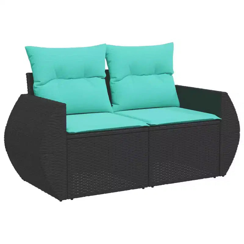 vidaXL Salon de jardin 9 pièces avec coussins Noir et bleu résine tressée