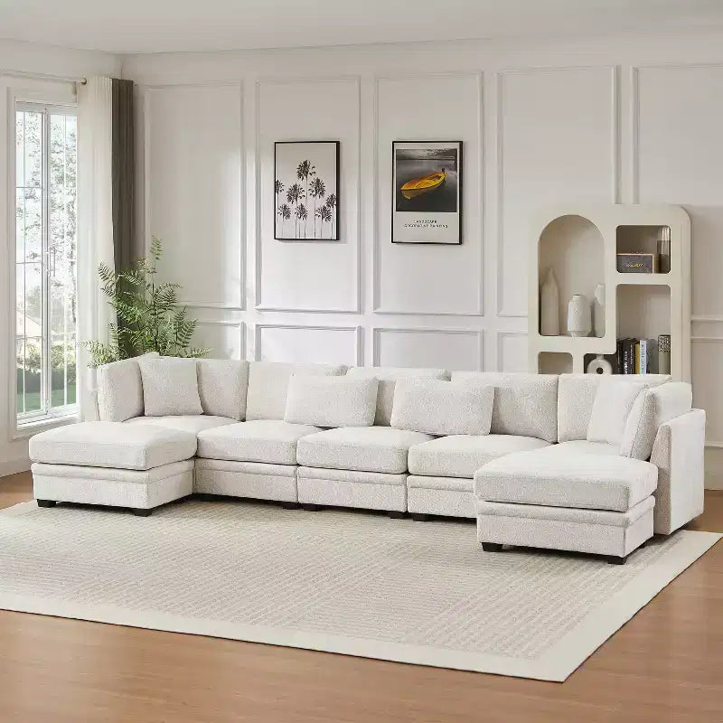 Canapés modulaires sectionnels réversibles rembourrés modernes 7 pièces Christopher Knight Home Blair avec 2 poufs